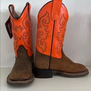 Kids Old West Fiery Orange Western Boots